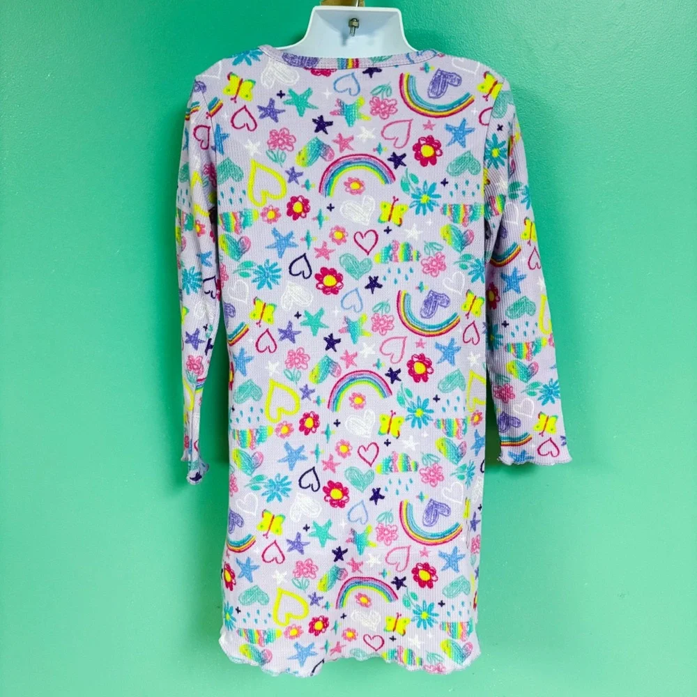Children’s Place PJ Place Purple Doodle Graphic Long Sleeve Henley Nightgown 5/6